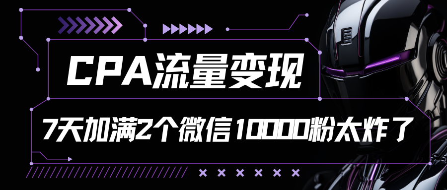 CPA流量变现，7天加满两个微信10000粉，轻轻松松加爆微信去创吧-网创项目资源站-副业项目-创业项目-搞钱项目黑蛋搞钱