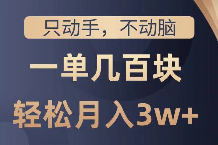 只动手不动脑，一单几百块，轻松月入3w+，看完就能直接操作，详细教程去创吧-网创项目资源站-副业项目-创业项目-搞钱项目黑蛋搞钱