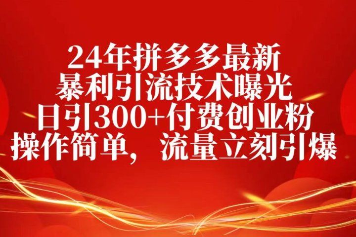 24年拼多多最新暴利引流技术曝光，日引300+付费创业粉，操作简单去创吧-网创项目资源站-副业项目-创业项目-搞钱项目黑蛋搞钱