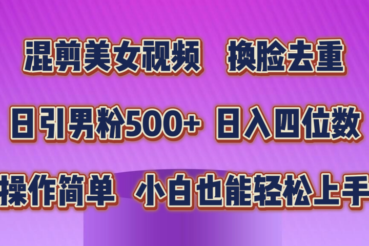 混剪美女视频，换脸去重，轻松过原创，日入四位数，操作简单，小白也能轻松上手去创吧-网创项目资源站-副业项目-创业项目-搞钱项目黑蛋搞钱