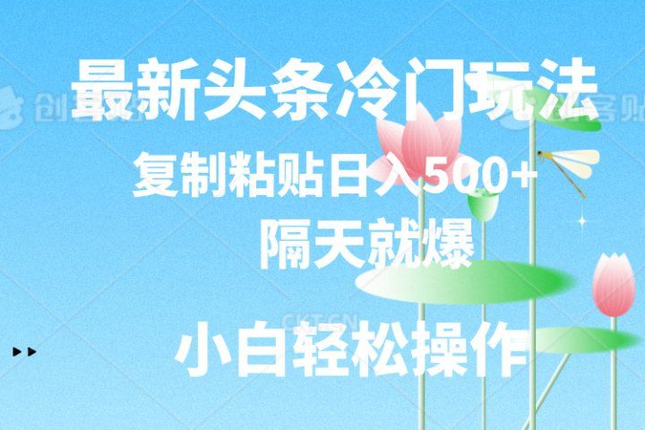 最新头条冷门玩法，隔天就爆，复制粘贴日入500+去创吧-网创项目资源站-副业项目-创业项目-搞钱项目黑蛋搞钱