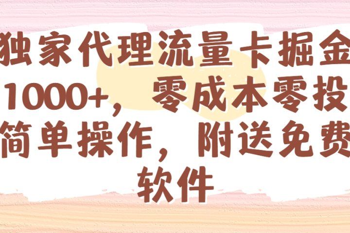 全网独家代理流量卡掘金，日躺赚1000+，零成本零投入，新手简单操作，附送免费引流软件去创吧-网创项目资源站-副业项目-创业项目-搞钱项目黑蛋搞钱