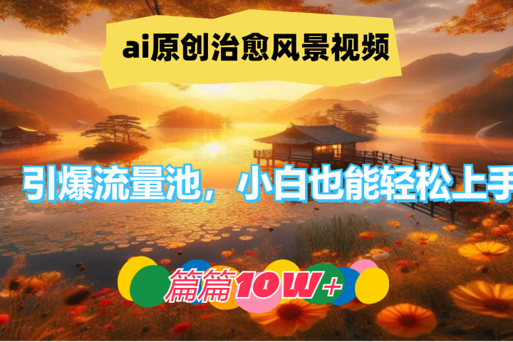 ai原创治愈风景视频，引爆流量池，小白也能轻松上手，篇篇10w+！去创吧-网创项目资源站-副业项目-创业项目-搞钱项目黑蛋搞钱