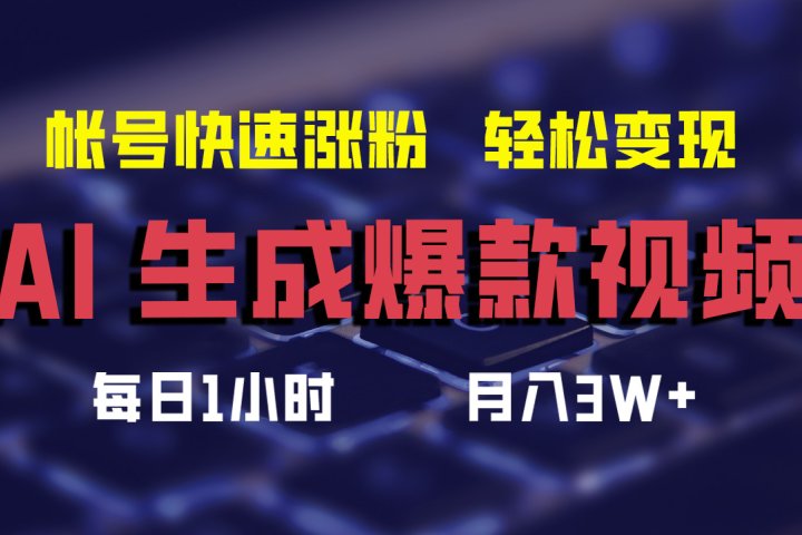 AI生成爆款视频，助你帐号快速涨粉，轻松月入3W+去创吧-网创项目资源站-副业项目-创业项目-搞钱项目黑蛋搞钱