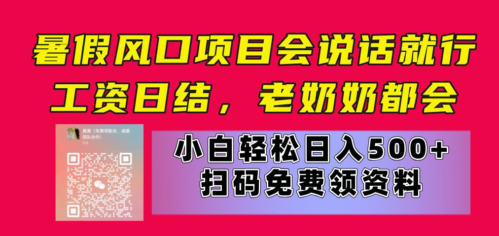 暑假风口项目，会说话就行，工资日结，老奶奶都会，小白轻松日入500+去创吧-网创项目资源站-副业项目-创业项目-搞钱项目黑蛋搞钱