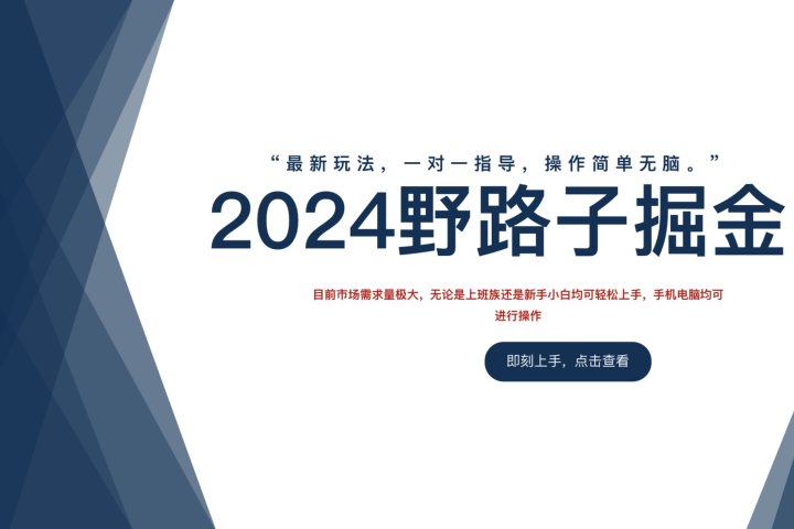 2024野路子掘金，最新玩 法， 一对一指导，操作简单无脑。去创吧-网创项目资源站-副业项目-创业项目-搞钱项目黑蛋搞钱