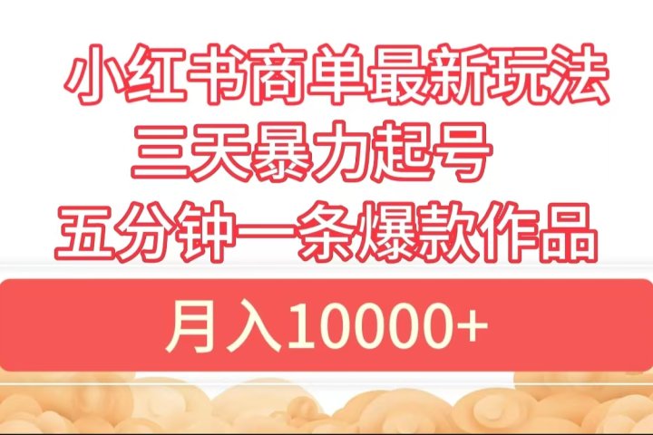 小红书商单最新玩法 3天暴力起号 5分钟一条爆款作品 月入10000+去创吧-网创项目资源站-副业项目-创业项目-搞钱项目黑蛋搞钱
