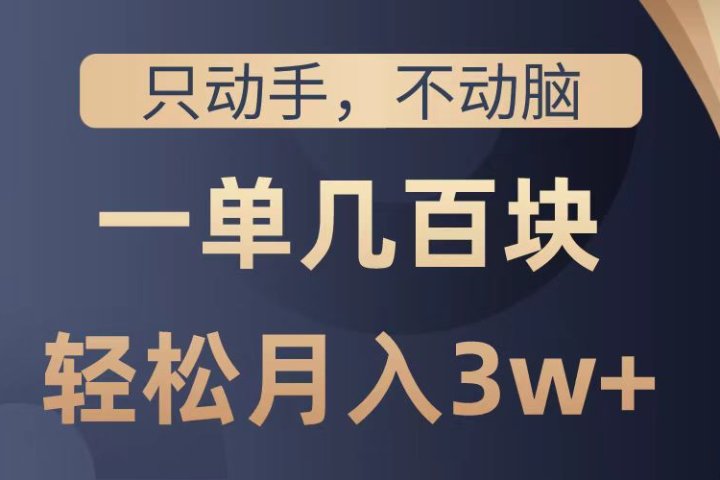 只动手不动脑，一单几百块，轻松月入2w+，看完就能直接操作，详细教程去创吧-网创项目资源站-副业项目-创业项目-搞钱项目黑蛋搞钱