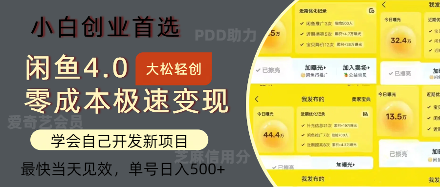 闲鱼0成本极速变现项目，多种变现方式，单号日入500+最新玩法去创吧-网创项目资源站-副业项目-创业项目-搞钱项目黑蛋搞钱