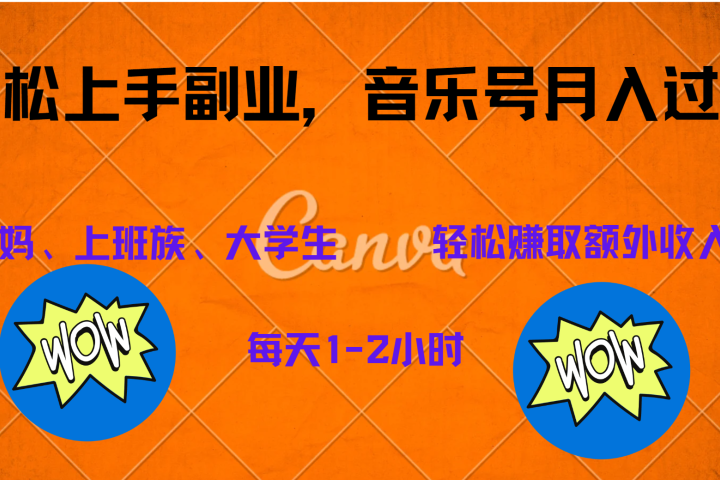 中视频音乐号，纯原创每天1-2小时，保底月入过W去创吧-网创项目资源站-副业项目-创业项目-搞钱项目黑蛋搞钱