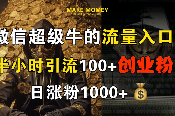 微信超级牛的流量入口，半小时引流100+创业粉，日涨粉1000+去创吧-网创项目资源站-副业项目-创业项目-搞钱项目黑蛋搞钱