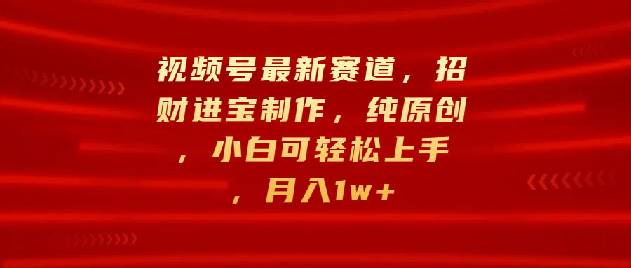视频号最新赛道，招财进宝制作，纯原创，小白可轻松上手，月入1w+去创吧-网创项目资源站-副业项目-创业项目-搞钱项目黑蛋搞钱