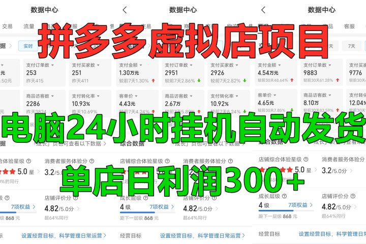 拼多多虚拟店项目，电脑挂机自动发货，单店日利润300+，可放大操作去创吧-网创项目资源站-副业项目-创业项目-搞钱项目黑蛋搞钱