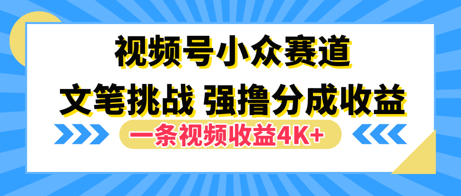 视频号小众赛道，文笔挑战，一条视频收益4K+去创吧-网创项目资源站-副业项目-创业项目-搞钱项目黑蛋搞钱