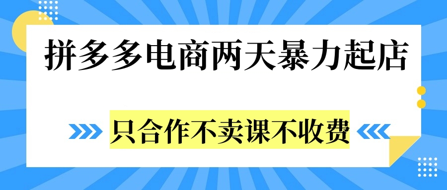 拼多多两天暴力起店，只合作不卖课不收费去创吧-网创项目资源站-副业项目-创业项目-搞钱项目黑蛋搞钱
