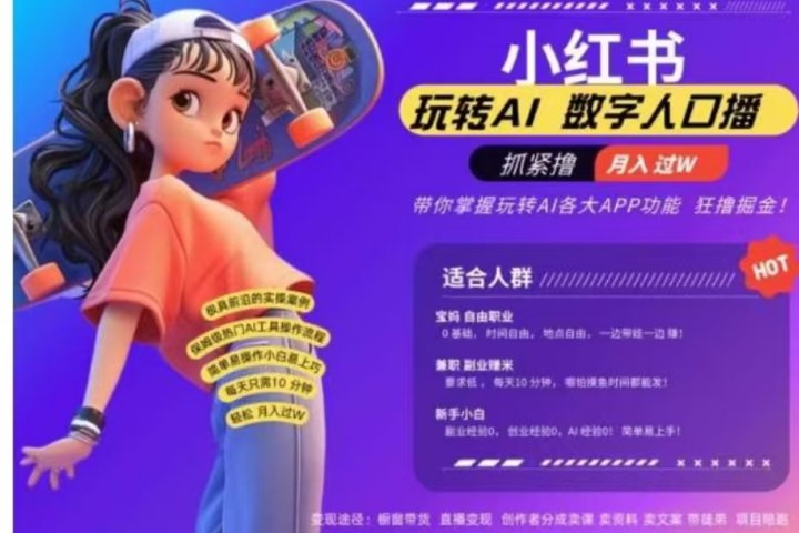 小红书数字人暴力起号，AI改写文案，流量火爆月入破W轻松拿捏，再也不用费劲录口播去创吧-网创项目资源站-副业项目-创业项目-搞钱项目黑蛋搞钱