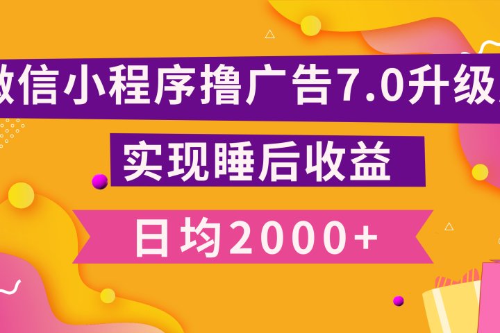 小程序撸广告最新7.0玩法，日均2000+ 全新升级玩法-小白可做去创吧-网创项目资源站-副业项目-创业项目-搞钱项目黑蛋搞钱
