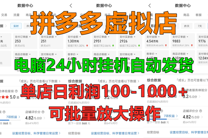 新手首选项目，拼多多虚拟店，电脑挂机自动发货，单店日利润500+，可批量放大操作去创吧-网创项目资源站-副业项目-创业项目-搞钱项目黑蛋搞钱