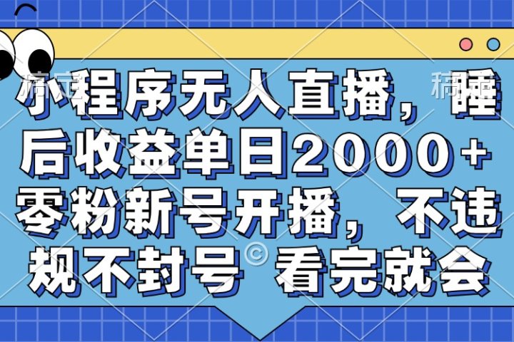小程序无人直播，睡后收益单日2000+ 零粉新号开播，不违规不封号 看完就会去创吧-网创项目资源站-副业项目-创业项目-搞钱项目黑蛋搞钱
