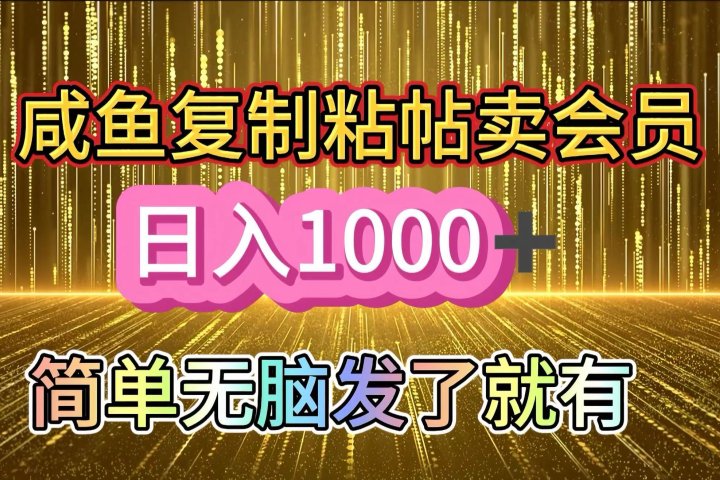 咸鱼复制粘贴卖会员，一天轻松1000+，简单无脑发了就有！新手小白直接冲（送素材渠道）去创吧-网创项目资源站-副业项目-创业项目-搞钱项目黑蛋搞钱