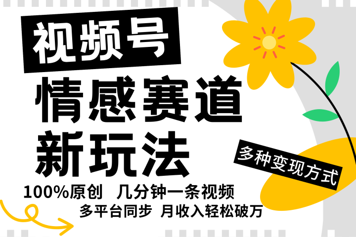 视频号情感赛道全新玩法，日入500+，5分钟一条原创视频，操作简单易上手，去创吧-网创项目资源站-副业项目-创业项目-搞钱项目黑蛋搞钱