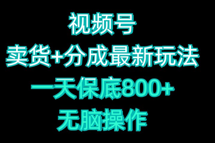 视频号卖货+分成最新玩法，一天保底800+，无脑操作去创吧-网创项目资源站-副业项目-创业项目-搞钱项目黑蛋搞钱