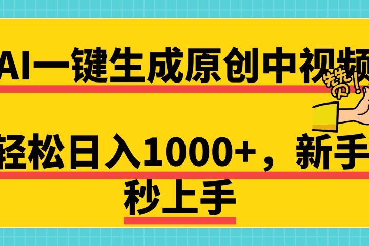 免费无限制，AI一键生成原创中视频，新手小白轻松日入1000+，超简单，可矩阵，可发全平台去创吧-网创项目资源站-副业项目-创业项目-搞钱项目黑蛋搞钱