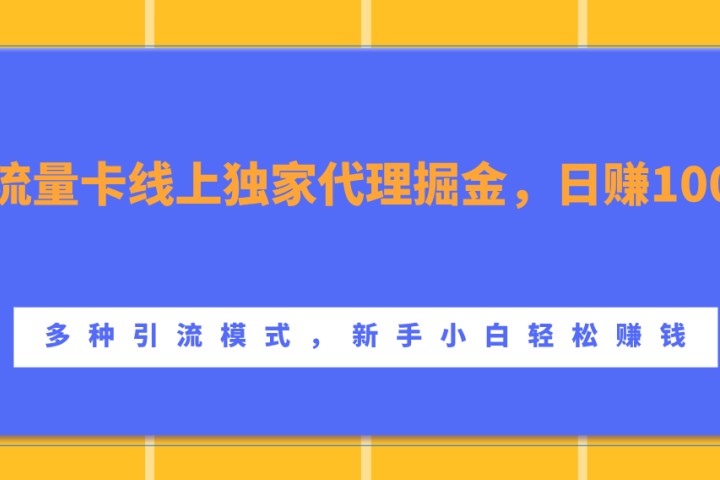 流量卡线上独家代理掘金，日赚1000+ ，多种引流模式，新手小白轻松赚钱去创吧-网创项目资源站-副业项目-创业项目-搞钱项目黑蛋搞钱