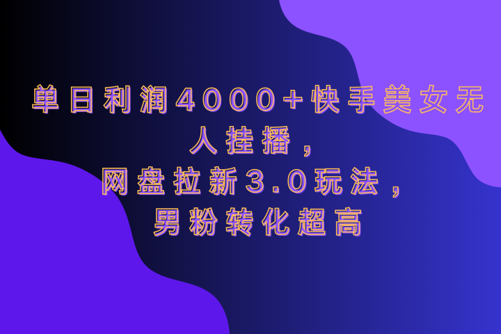 网盘拉新3.0玩法，男粉转化超高，单日利润4000+快手美女无人挂播去创吧-网创项目资源站-副业项目-创业项目-搞钱项目黑蛋搞钱
