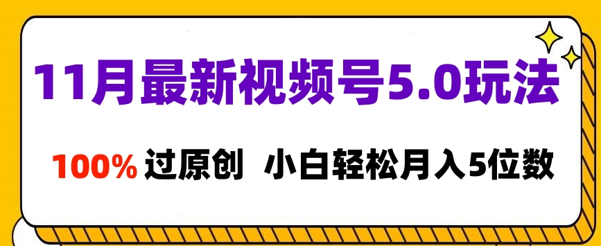 11月最新视频号5.0玩法，100%过原创，小白轻松月入5位数去创吧-网创项目资源站-副业项目-创业项目-搞钱项目黑蛋搞钱