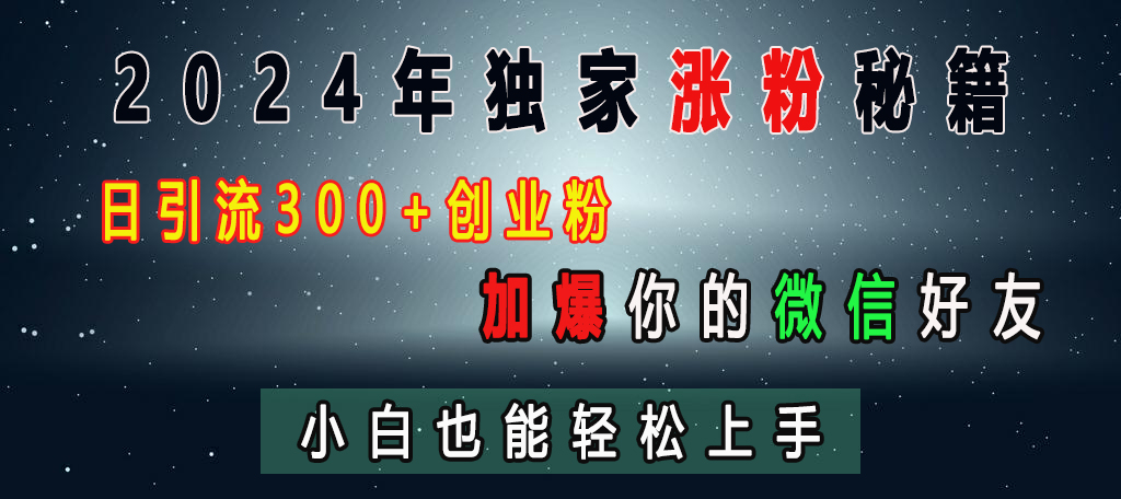2024年独家涨粉秘籍，日引流300+创业粉，加爆你的微信好友，小白也能轻松上手去创吧-网创项目资源站-副业项目-创业项目-搞钱项目黑蛋搞钱