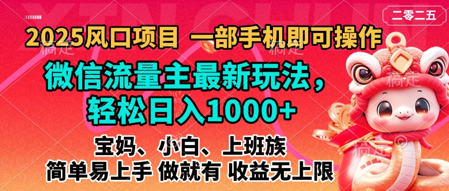 2025蓝海风口项目，微信流量主最新玩法，轻松日入1000+，简单易上手，做就有 收益无上限去创吧-网创项目资源站-副业项目-创业项目-搞钱项目黑蛋搞钱