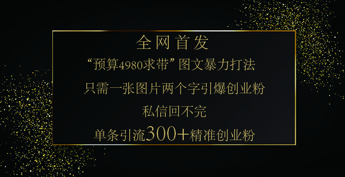 小红书，“预算 4980 带我飞” 的神奇图片引流法，堪称涨粉核武器！只需一张图，就能单条笔记凭借此方法，轻松引流 300 + 精准创业粉！网创吧-网创项目资源站-副业项目-创业项目-搞钱项目黑蛋搞钱