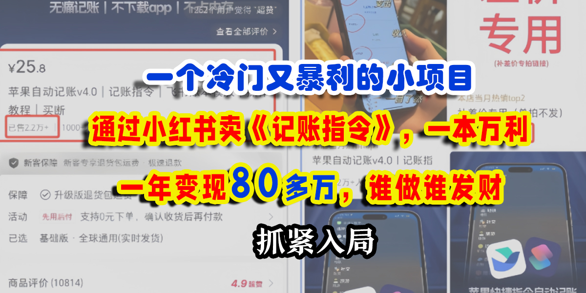 一个冷门又暴利的小项目，通过小红书卖《记账指令》，一本万利，一年变现80多万，谁做谁发财去创吧-网创项目资源站-副业项目-创业项目-搞钱项目黑蛋搞钱