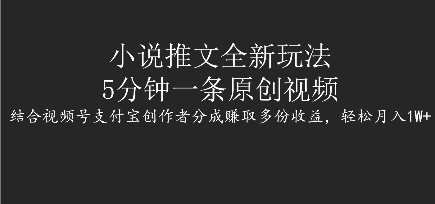 小说推文全新玩法，5分钟一条原创视频，结合视频号支付宝创作者分成赚取多份收益，轻松月入1W+去创吧-网创项目资源站-副业项目-创业项目-搞钱项目黑蛋搞钱