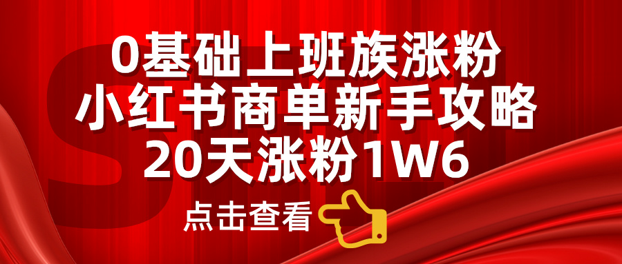 小红书商单新手攻略，20天涨粉1.6w，0基础上班族涨粉去创吧-网创项目资源站-副业项目-创业项目-搞钱项目黑蛋搞钱