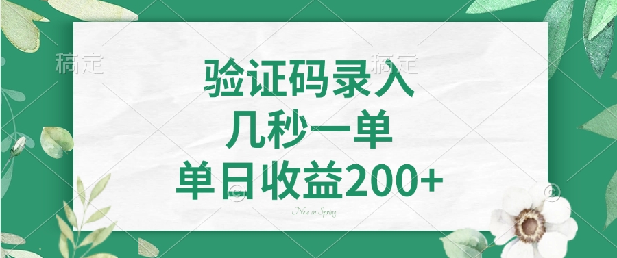 验证码录入，看图识字，几秒一单，单日收益200+去创吧-网创项目资源站-副业项目-创业项目-搞钱项目黑蛋搞钱