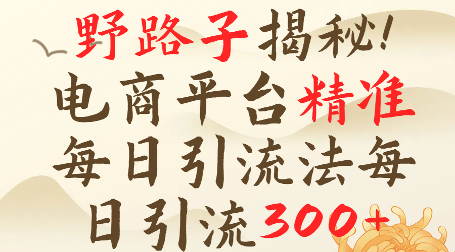 野路子揭秘！电商平台每日引流300＋独家揭秘详细流程！网创吧-网创项目资源站-副业项目-创业项目-搞钱项目黑蛋搞钱