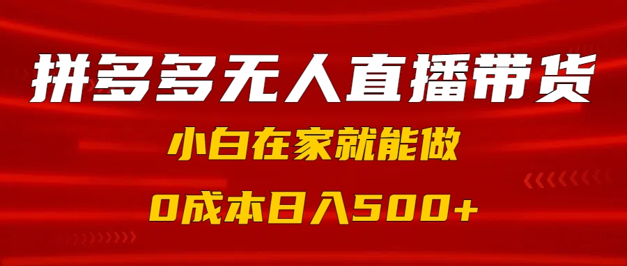 拼多多无人直播带货，小白在家就能做，0成本日入500+去创吧-网创项目资源站-副业项目-创业项目-搞钱项目黑蛋搞钱