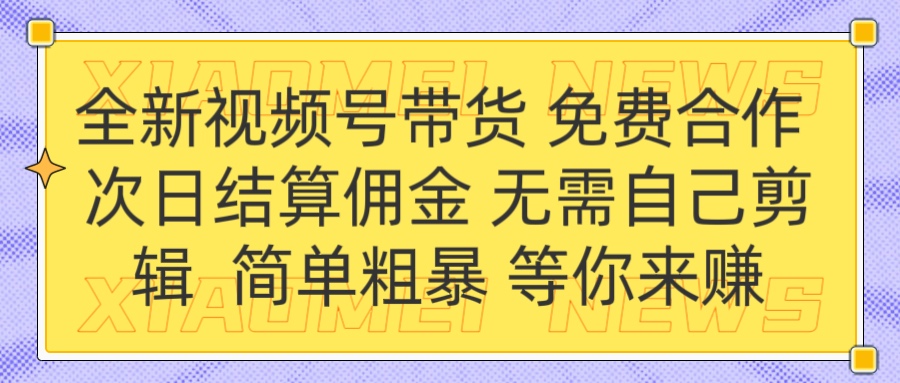 全新视频号 免费合作 佣金次日结算 无需自己剪辑去创吧-网创项目资源站-副业项目-创业项目-搞钱项目黑蛋搞钱