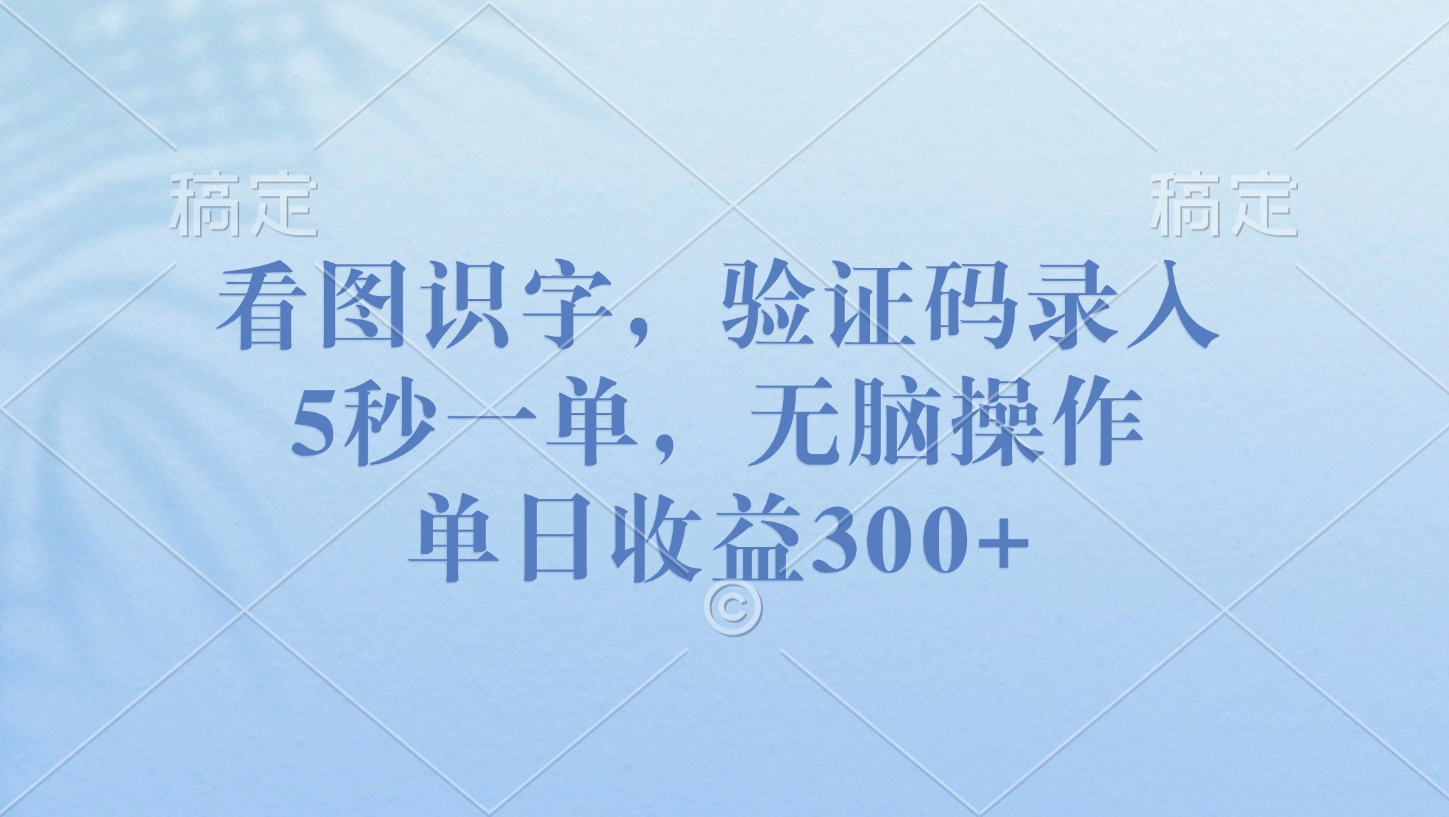 看图识字，验证码录入，5秒一单，无脑操作，单日收益300+去创吧-网创项目资源站-副业项目-创业项目-搞钱项目黑蛋搞钱