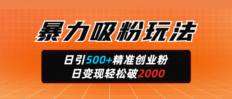暴力吸粉玩法，日引500+精准创业粉，日变现轻松破2000去创吧-网创项目资源站-副业项目-创业项目-搞钱项目黑蛋搞钱
