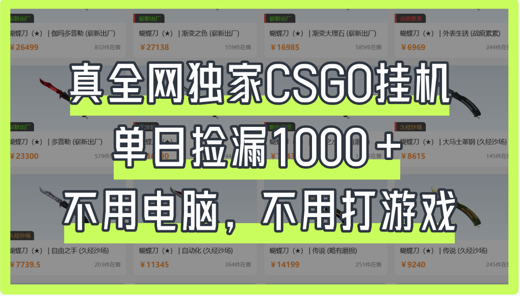 真全网独家CSGO挂机，单日捡漏1000+去创吧-网创项目资源站-副业项目-创业项目-搞钱项目黑蛋搞钱