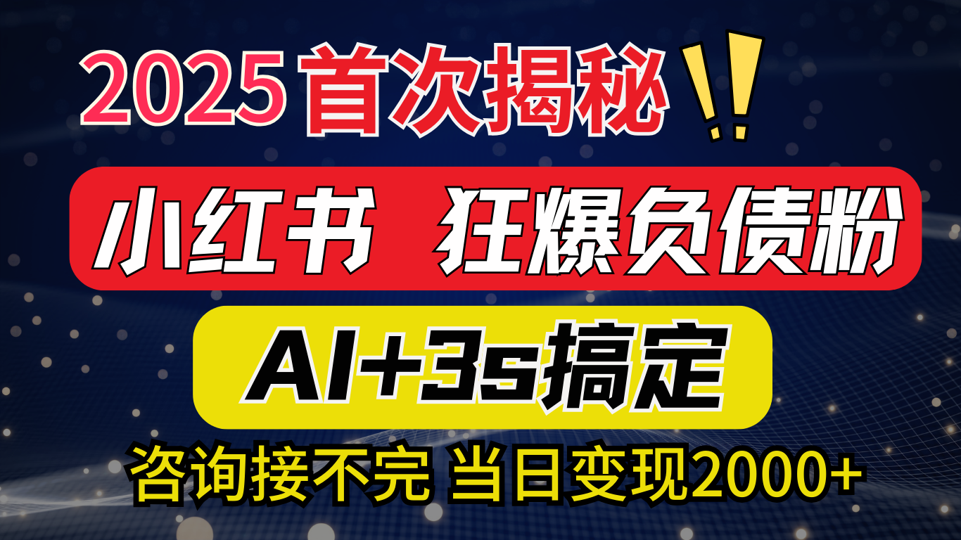 2025引流天花板：最新小红书狂暴负债粉思路，咨询接不断，当日入2000+去创吧-网创项目资源站-副业项目-创业项目-搞钱项目黑蛋搞钱