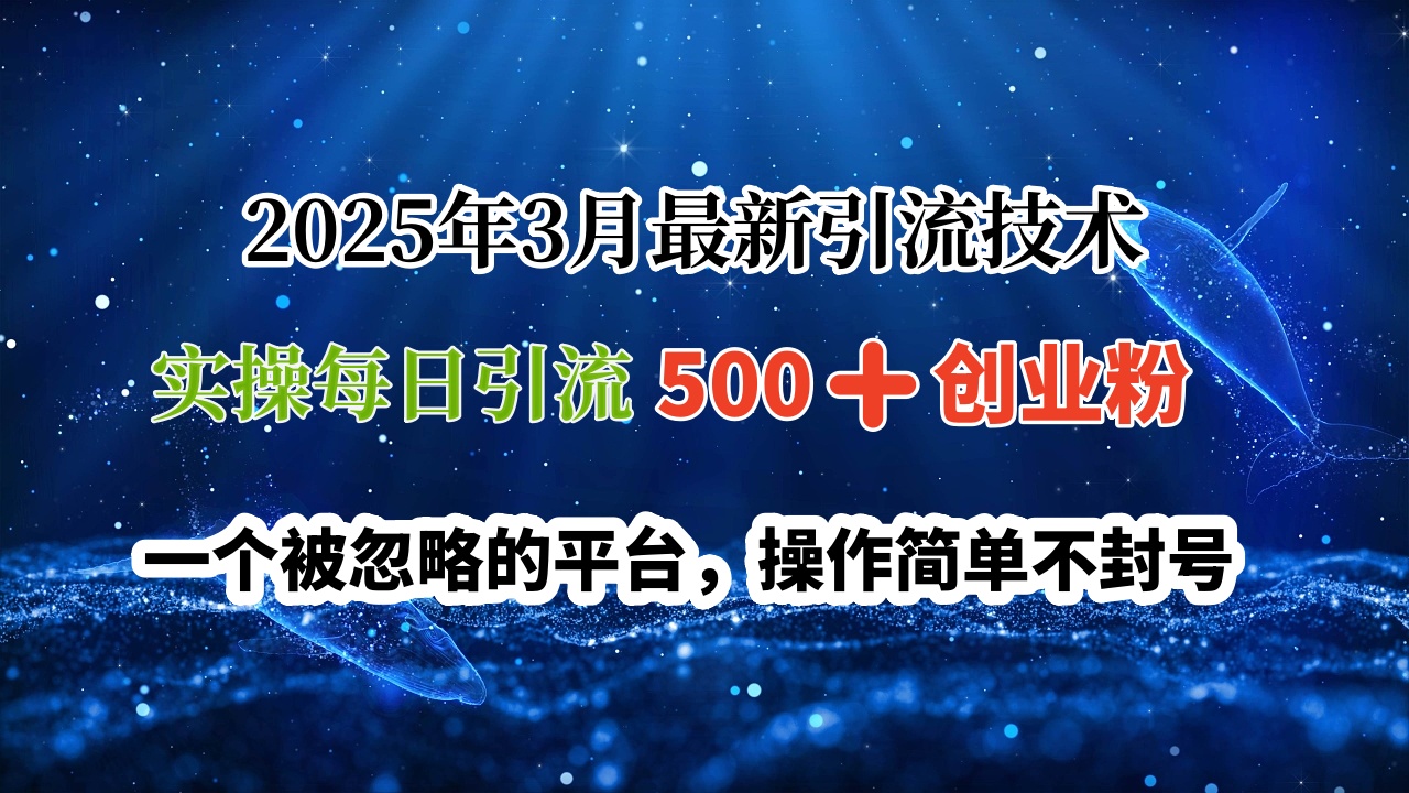 2025年3月最新引流技术，实操每日引流500➕创业粉，一个被忽略的平台，操作简单不封号去创吧-网创项目资源站-副业项目-创业项目-搞钱项目黑蛋搞钱