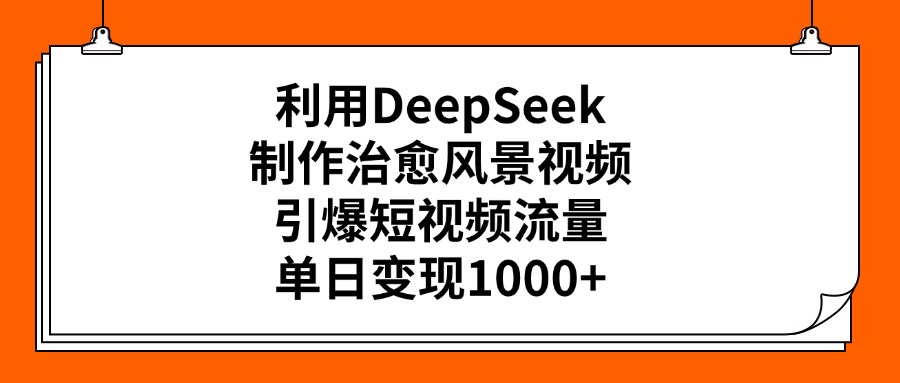 利用DeepSeek制作治愈风景视频，引爆短视频流量，单日变现1000+去创吧-网创项目资源站-副业项目-创业项目-搞钱项目黑蛋搞钱