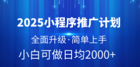 2025小程序推广计划，全面升级，简单上手，日均2000+去创吧-网创项目资源站-副业项目-创业项目-搞钱项目黑蛋搞钱