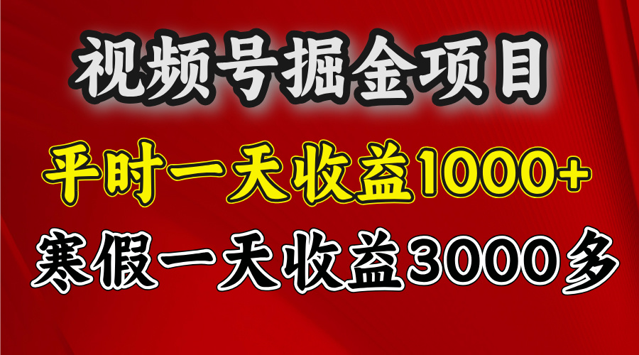 视频号掘金项目，寒假一天收益3000多去创吧-网创项目资源站-副业项目-创业项目-搞钱项目黑蛋搞钱