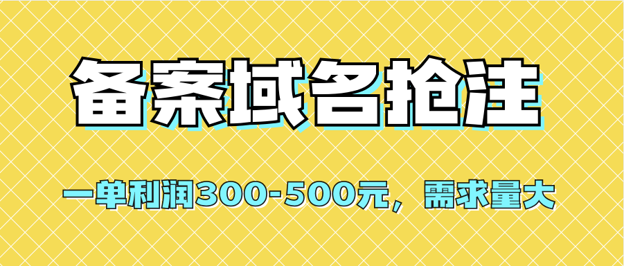 【全网首发】备案域名抢注，一单利润300-500元，需求量大去创吧-网创项目资源站-副业项目-创业项目-搞钱项目黑蛋搞钱