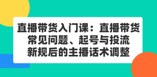 直播带货入门课：直播带货常见问题、起号与投流、新规后的主播话术调整去创吧-网创项目资源站-副业项目-创业项目-搞钱项目黑蛋搞钱